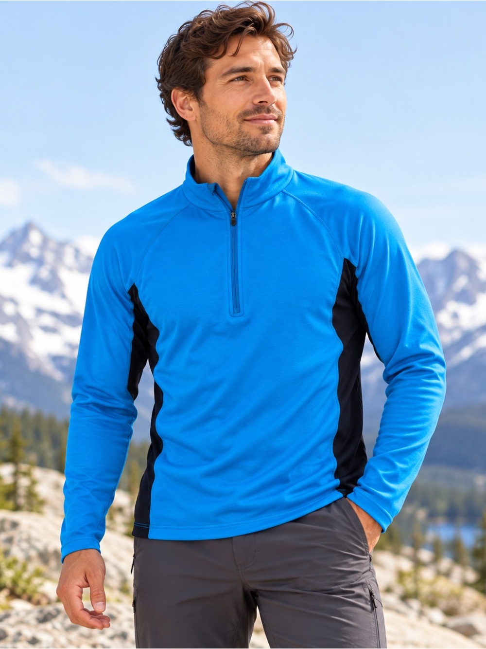 Columbia Midweight Baselayer Half Zip Omni-Heat Mens Medium Thermal Blue